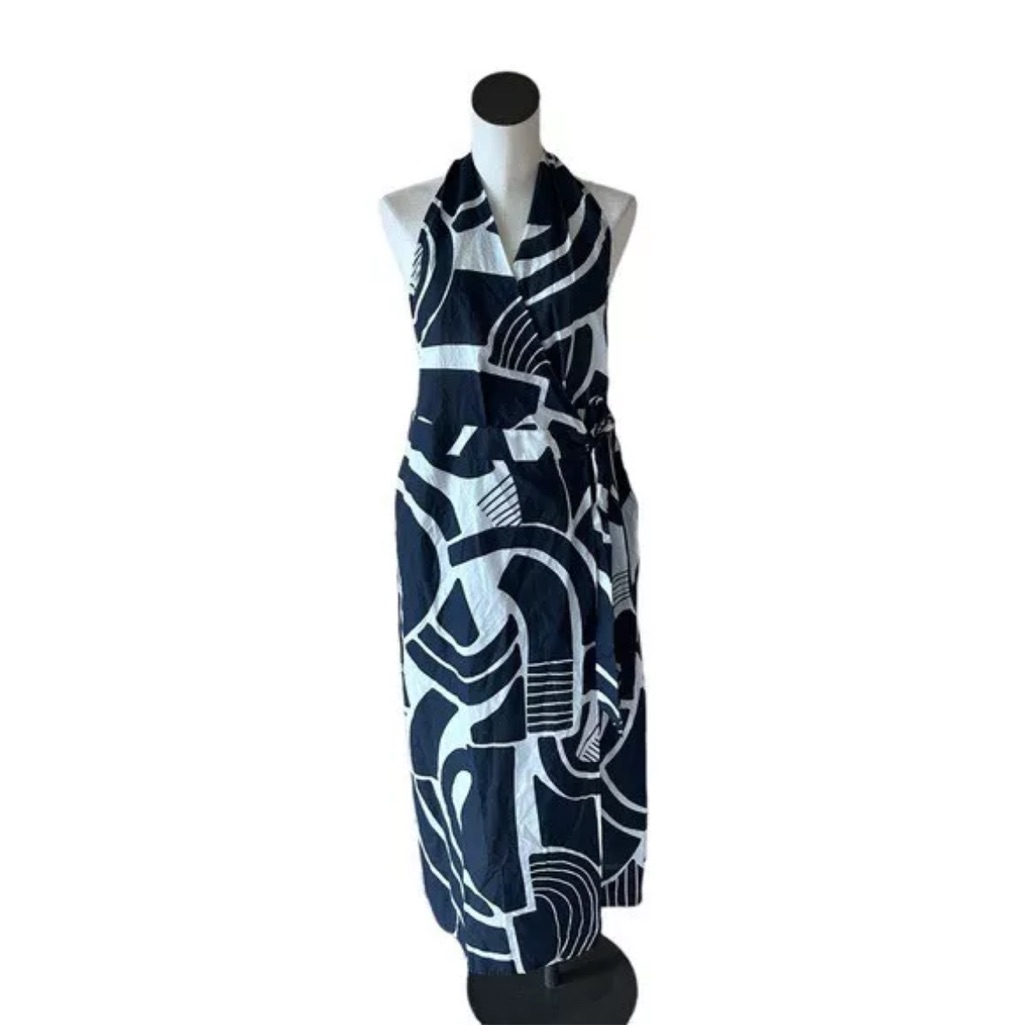 Brand New With Tags Zara Nicole Halter Wrap Dress. Navy Blue And White. Size M